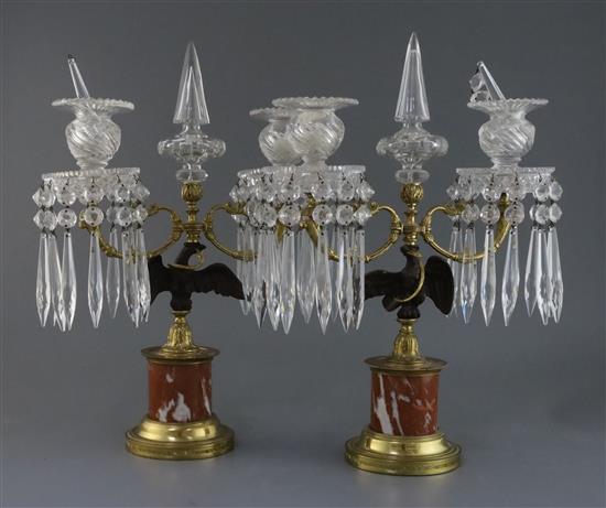 A pair of French Empire style gilt bronze and ormolu candelabra, height 17.5cm